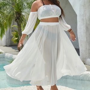 NWT SHEIN Plus Off Shoulder Chiffon Cover Up Top & M-Slit Hem Skirt Size 3XL